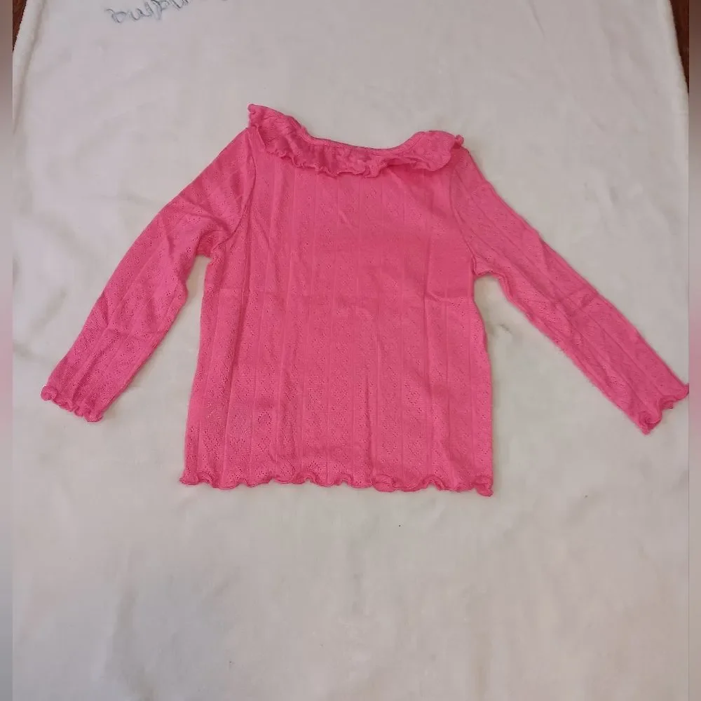 Old Navy Long Sleeve Ruffle-Trim Pointelle Knit Top for Toddler Girls 2T NWT